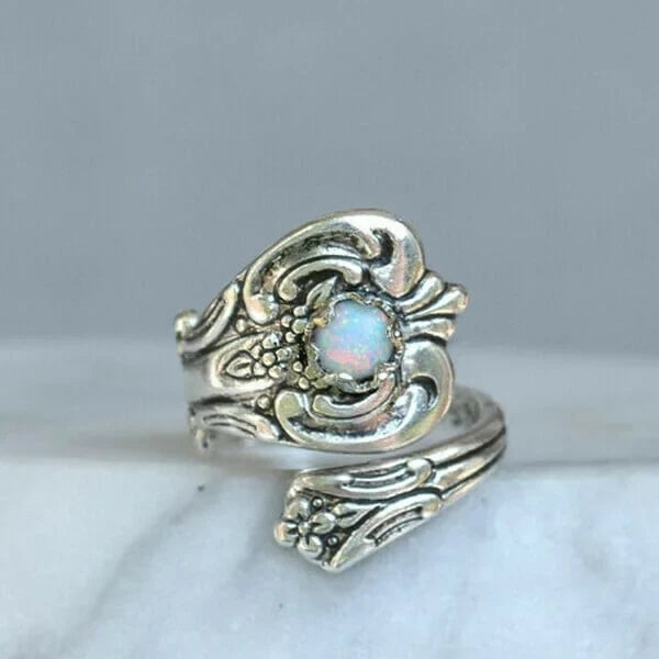 WHITE OPAL SILVER SPOON RING