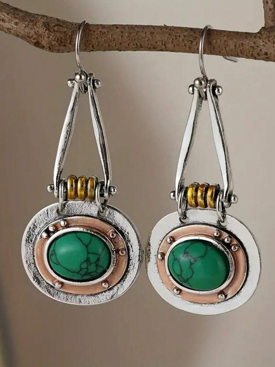 TWO-TONE TURQUOISE GEM EARRINGS