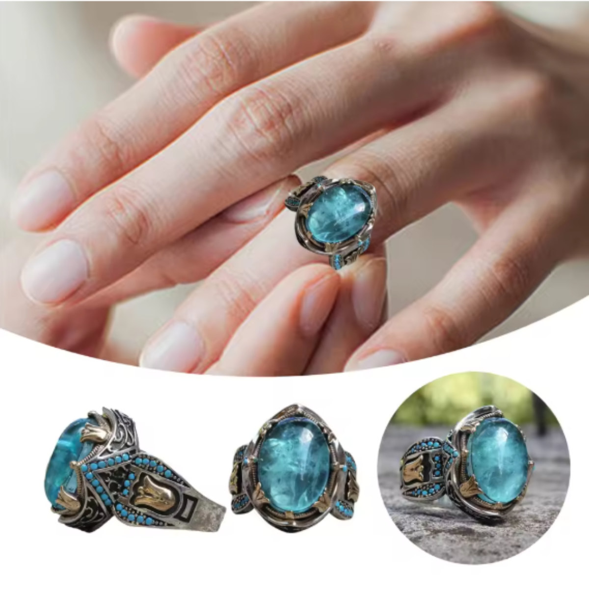 VINTAGE AQUA STONE RING