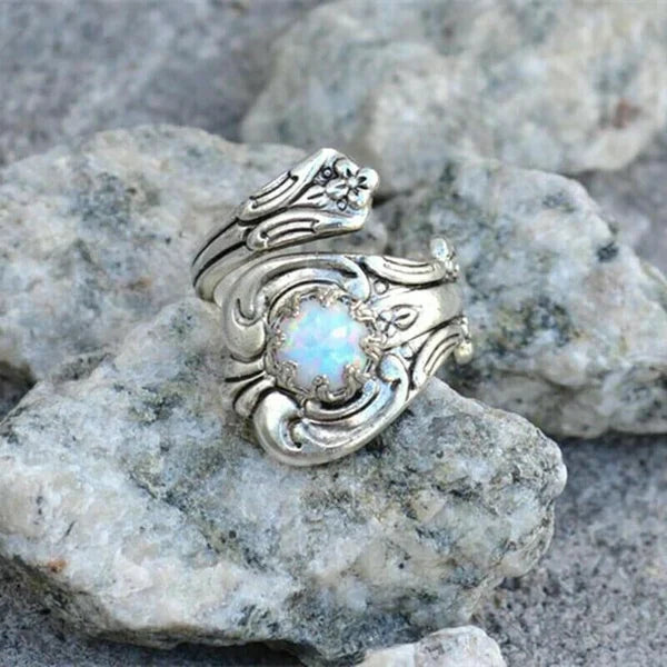 WHITE OPAL SILVER SPOON RING