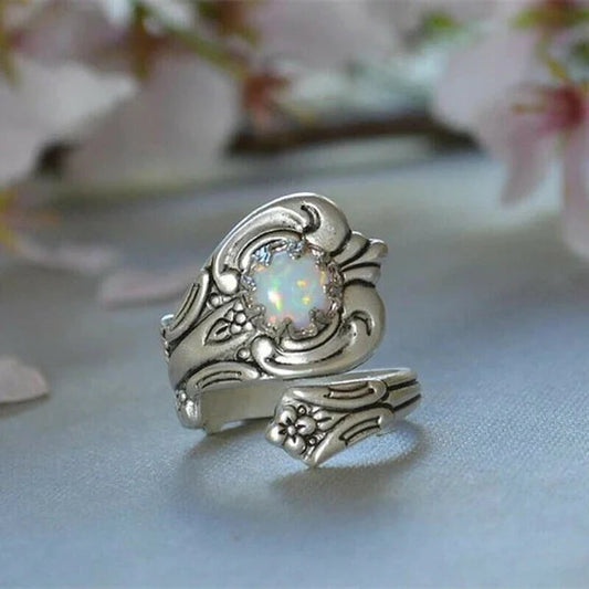 WHITE OPAL SILVER SPOON RING