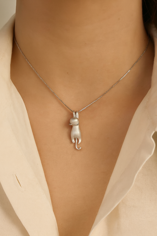 HANGING CAT SILVER PENDANT