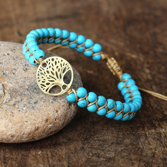 GOLD TREE OF LIFE BRACELET IN TURQUOISE STONE