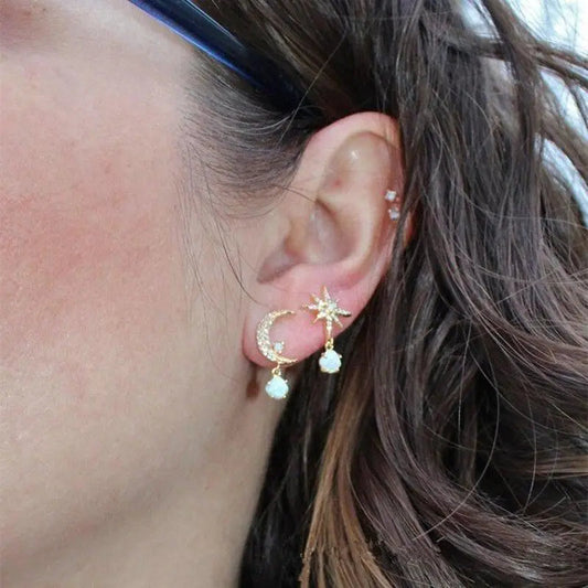 CELESTIAL MOON AND STAR OPAL EARRINGS