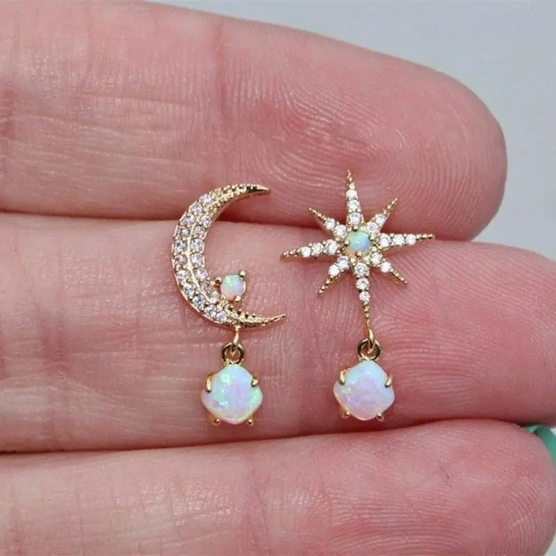 CELESTIAL MOON AND STAR OPAL EARRINGS