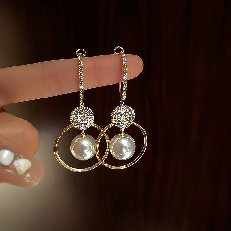 CULTURED PEARL AND ZIRCON EARRINGS