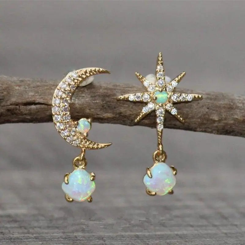 CELESTIAL MOON AND STAR OPAL EARRINGS