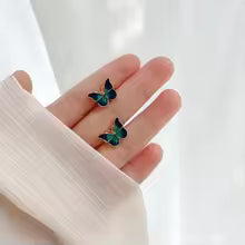 BUTTERFLY WINGS BLUE ENAMEL EARRINGS