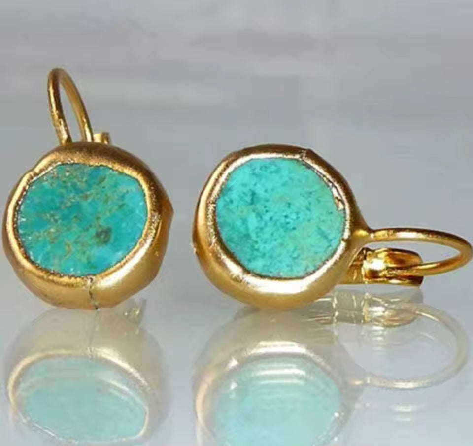 GOLDEN HOOPS WITH TURQUOISE GEM