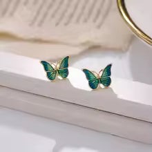 BUTTERFLY WINGS BLUE ENAMEL EARRINGS