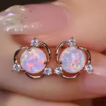 DIVINE PINK OPAL GOLDEN EARRINGS