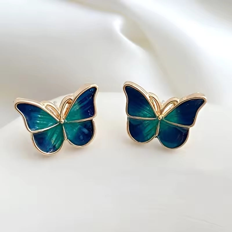 BUTTERFLY WINGS BLUE ENAMEL EARRINGS
