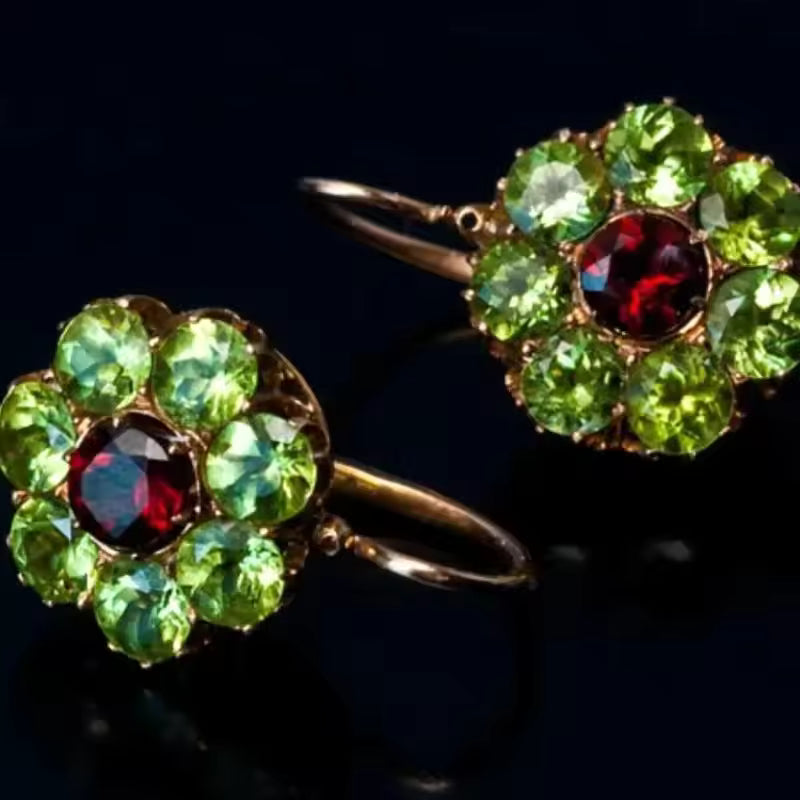 RADIANT GREEN AND RED CRYSTAL EARRINGS