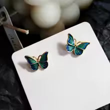 BUTTERFLY WINGS BLUE ENAMEL EARRINGS