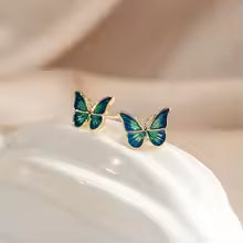 BUTTERFLY WINGS BLUE ENAMEL EARRINGS