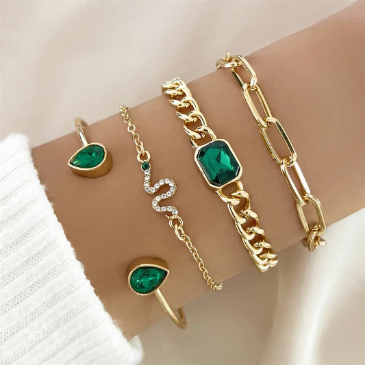 VINTAGE GREEN CRYSTAL BRACELET SET