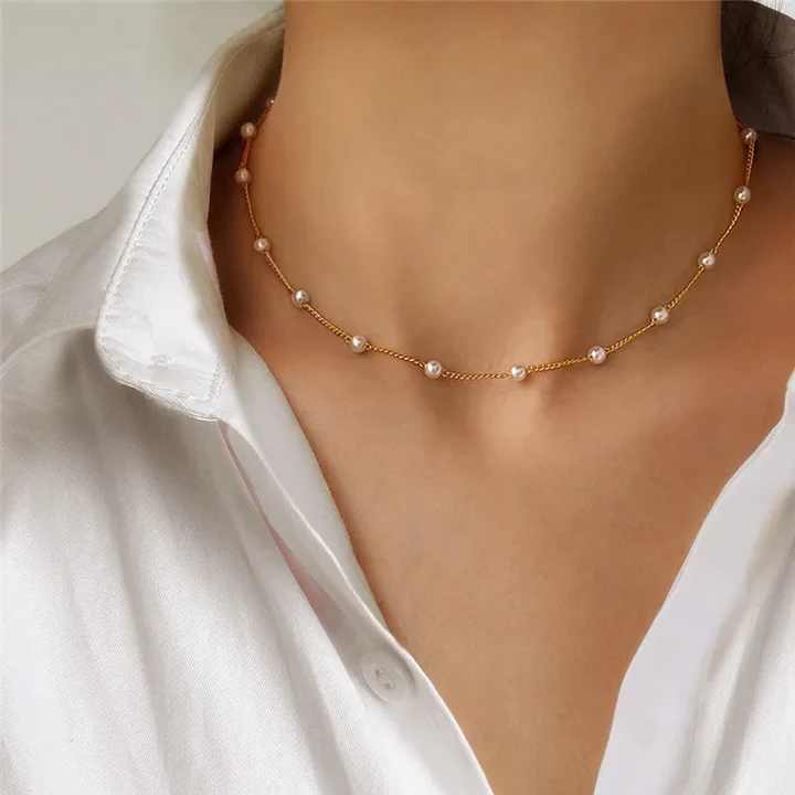 GOLDEN PEARL CHAIN CHOKER