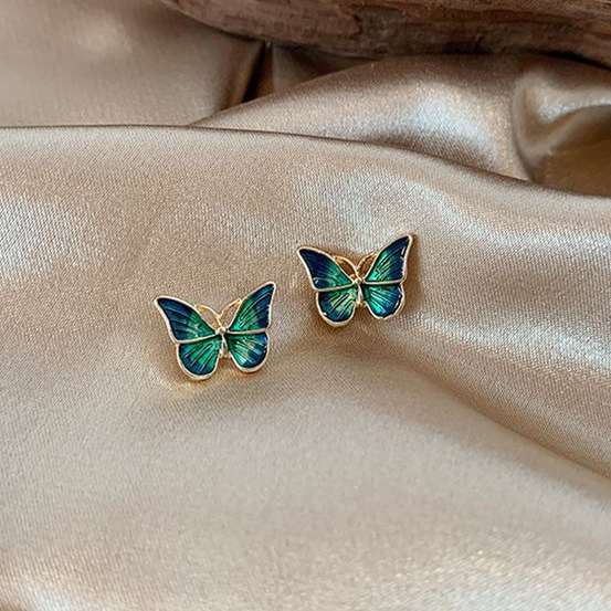 BUTTERFLY WINGS BLUE ENAMEL EARRINGS