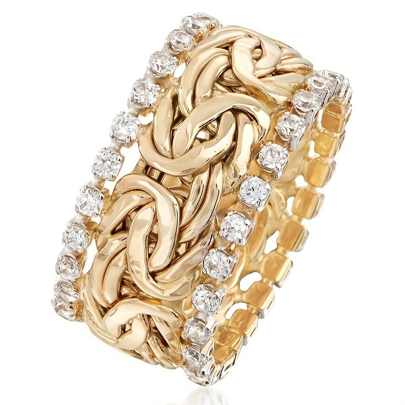 BRAIDED GOLDEN ZIRCONIA RING