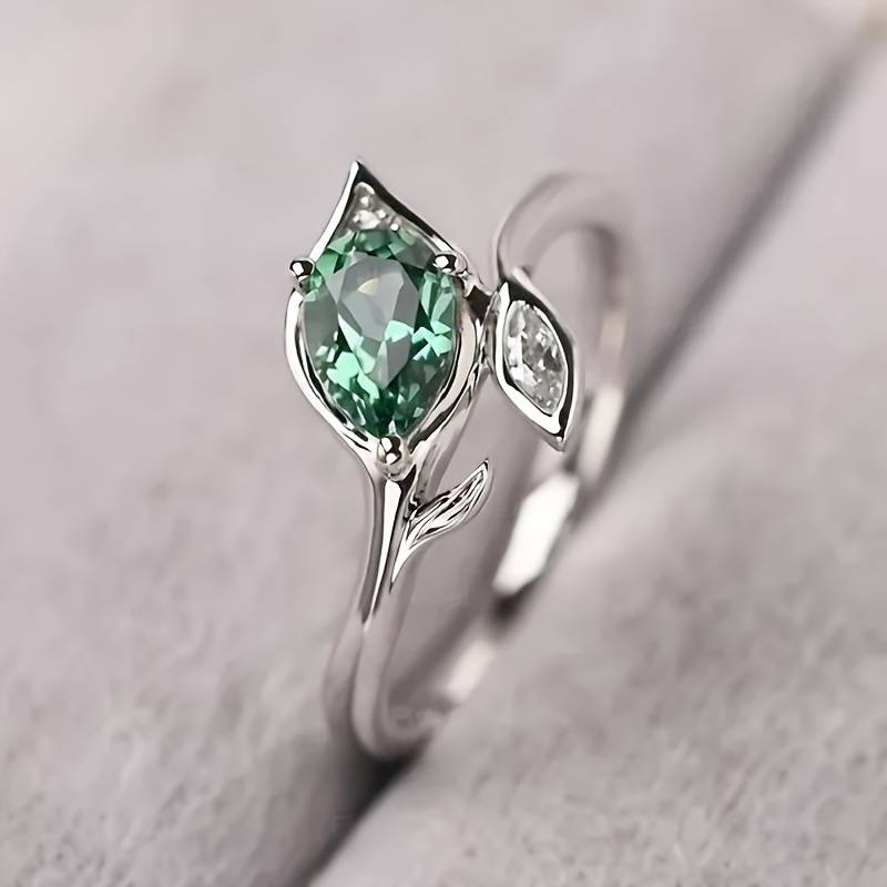 CELESTIAL GREEN CRYSTAL LEAF RING