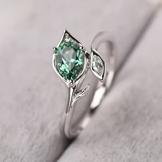 CELESTIAL GREEN CRYSTAL LEAF RING