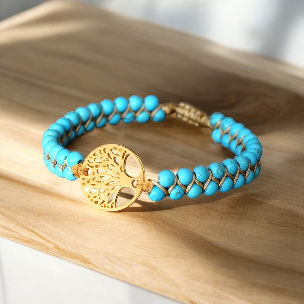 GOLD TREE OF LIFE BRACELET IN TURQUOISE STONE