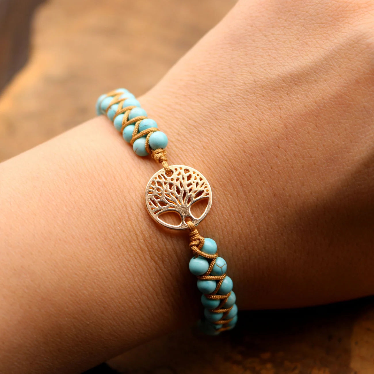 GOLD TREE OF LIFE BRACELET IN TURQUOISE STONE